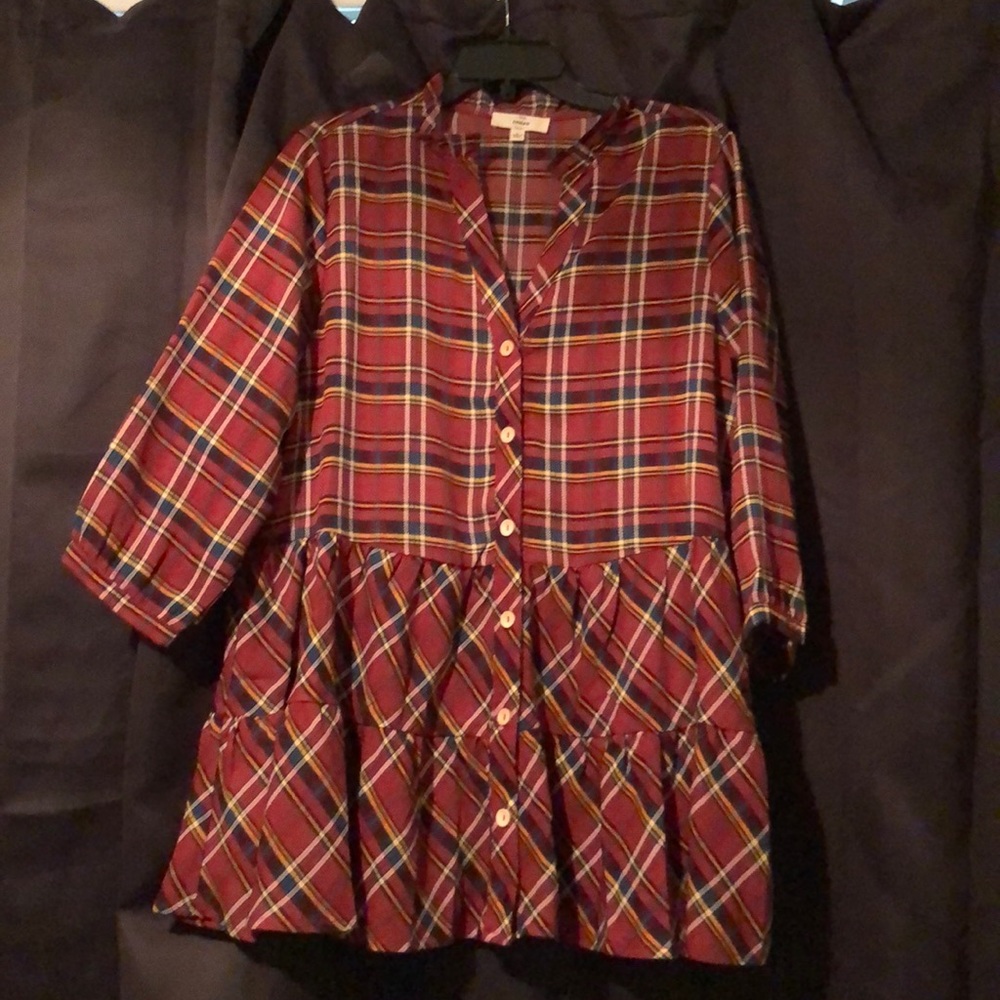 Entro babydoll 3/4 sleeve rust plaid tunic/blouse
